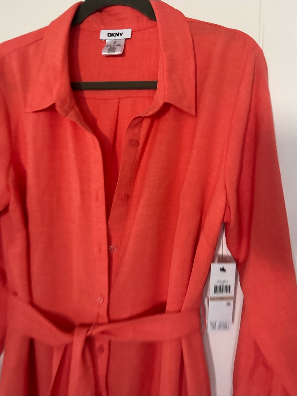 DKNY Coral Button-Front Long Sleeve Shirt Dress - Picture 4 of 8